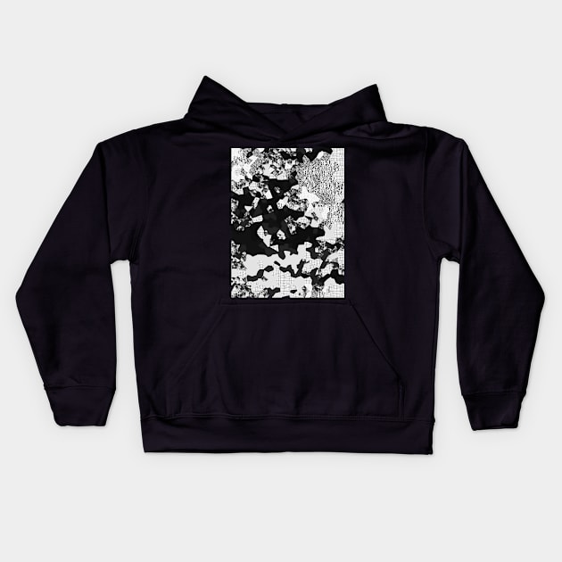 Abstract Black White Patch Patterns Kids Hoodie by Cottonbutton